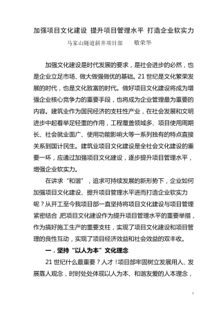 加强项目文化建设提升项目管理水平打造企业软实力