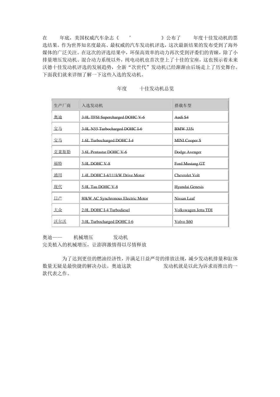 动力跨入次世代2011沃德十佳引擎详解_第1页