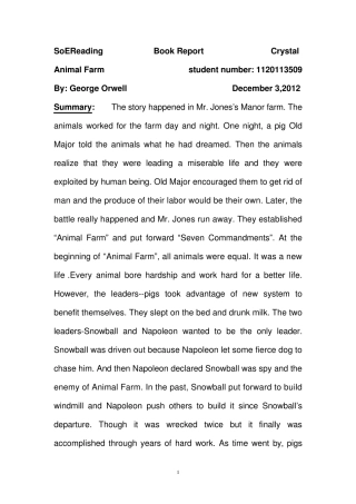 动物农场的英文读书报告animalfarm