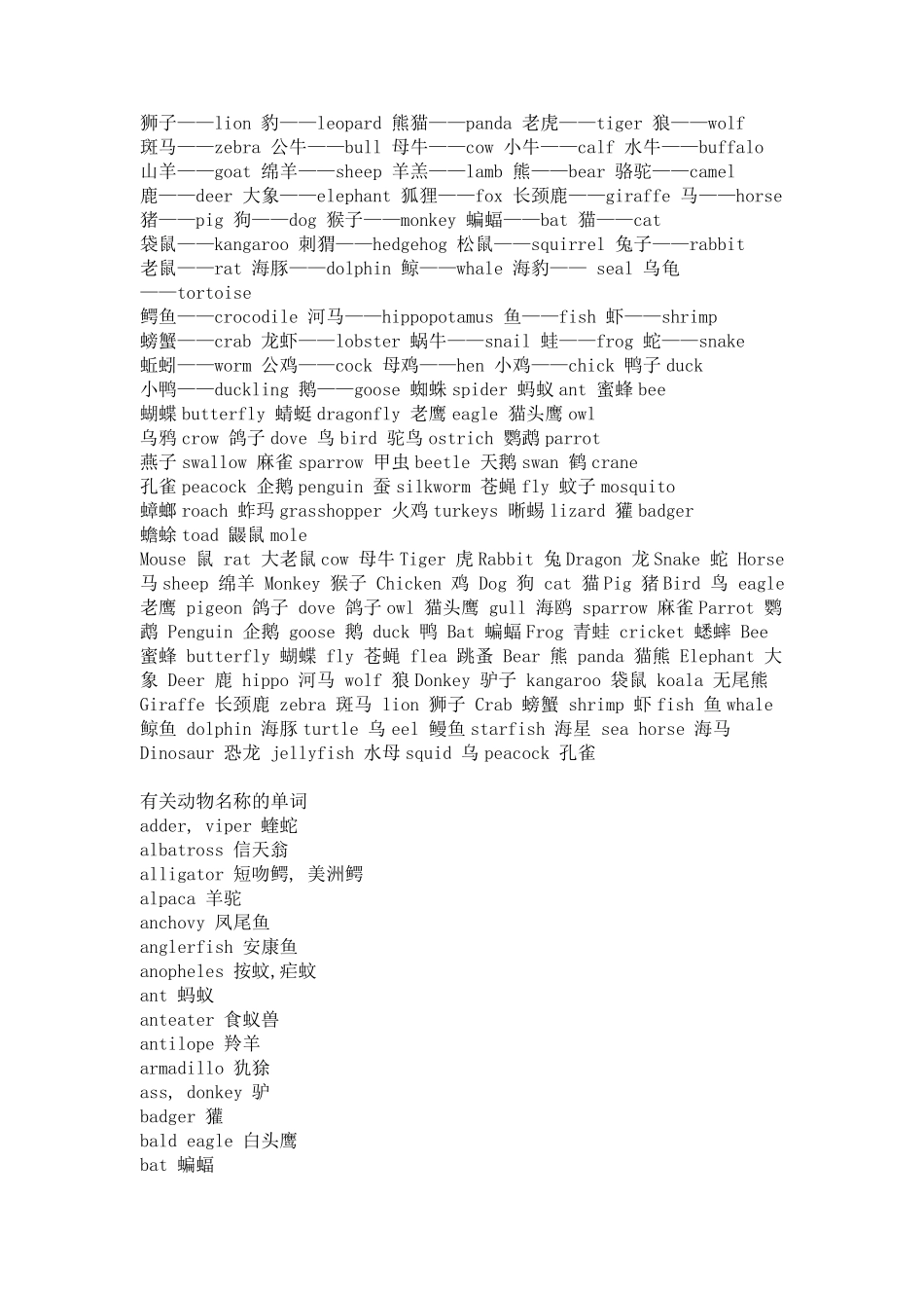 动物的英文翻译_第1页