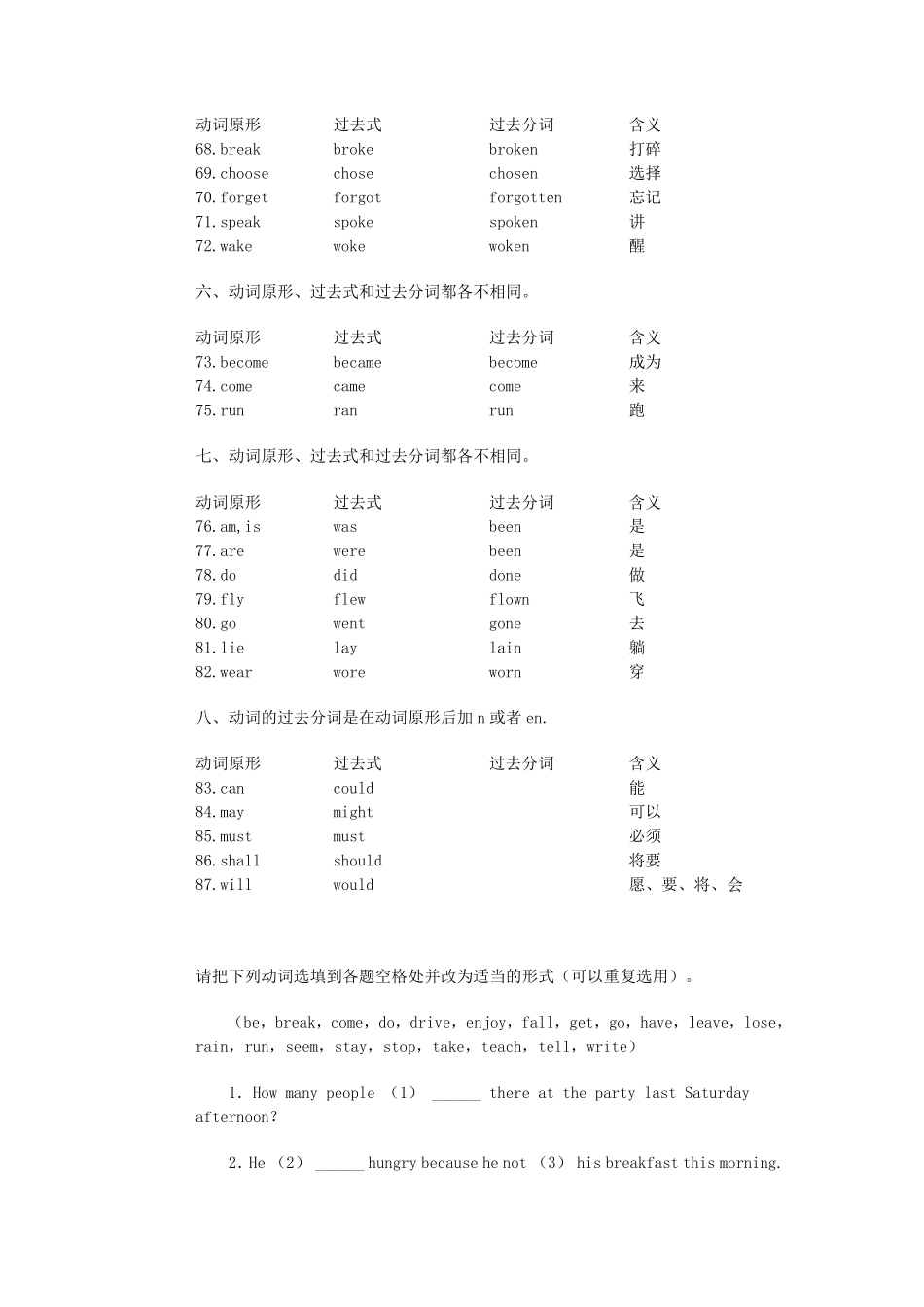 动词的过去式和过去分词规则表_第3页