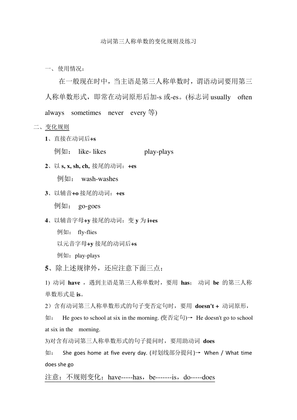 动词第三人称单数的变化规则及练习_第1页