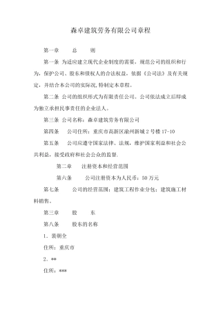 劳务公司章程范本