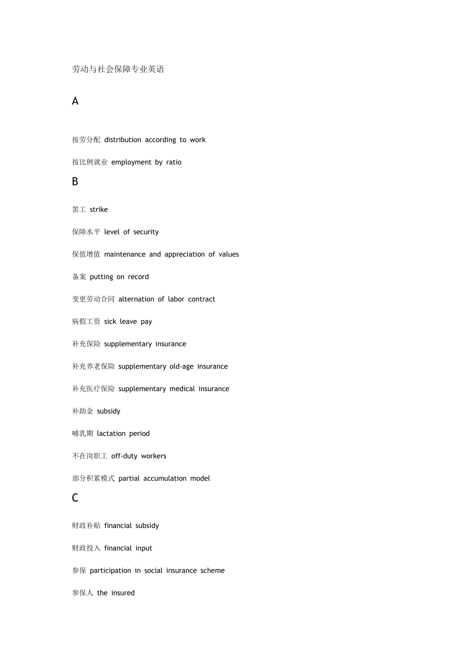 劳动与社会保障专业英语_第1页