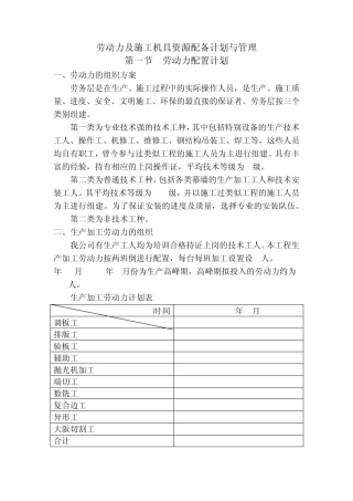 劳动力及施工机具资源配备计划与管理