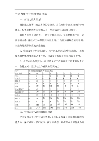 劳动力使用计划及保证措施
