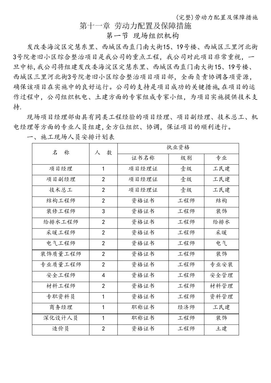 劳动力配置及保障措施_第1页