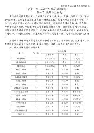 劳动力配置及保障措施