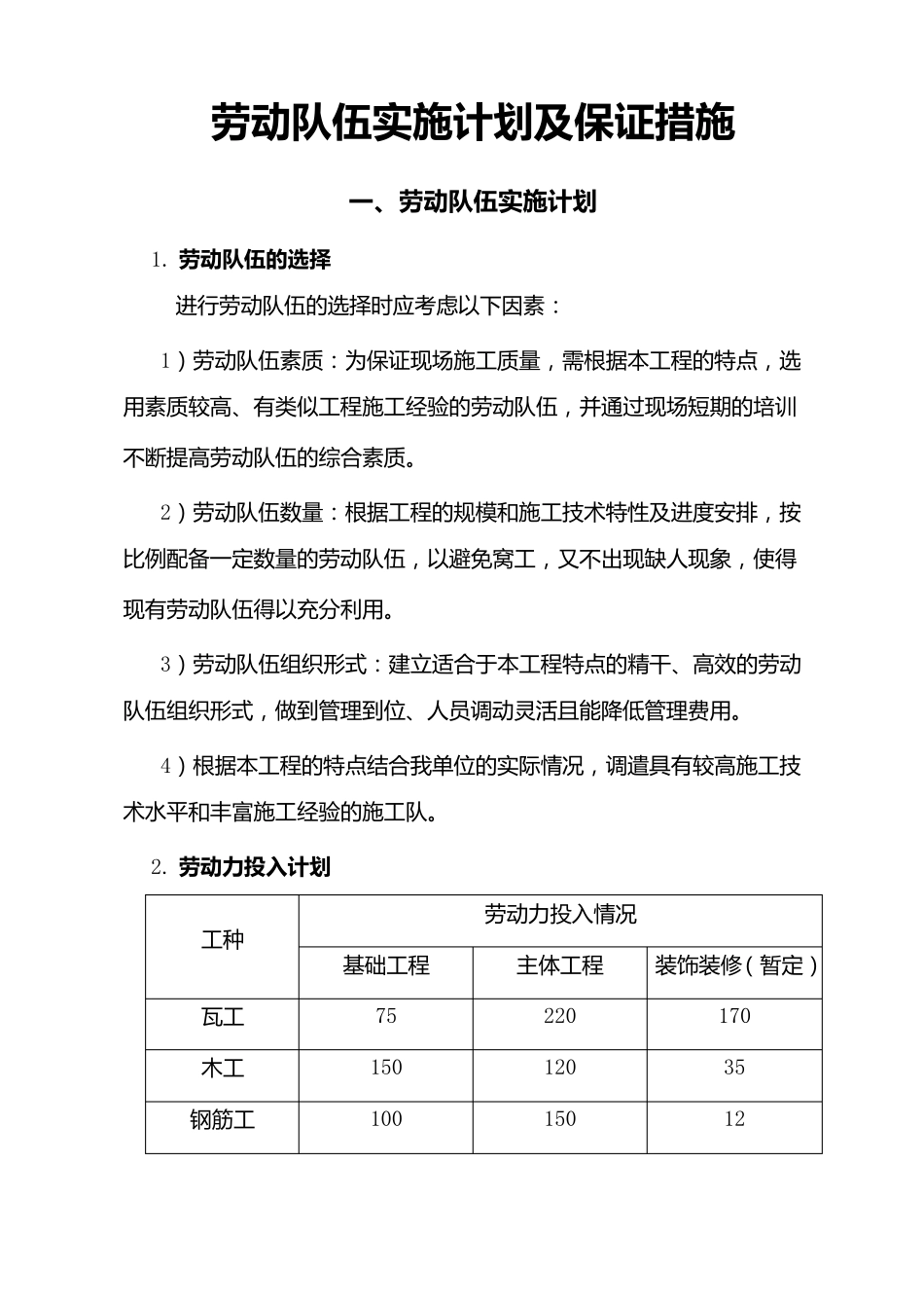 劳动队伍实施计划及保证措施_第2页