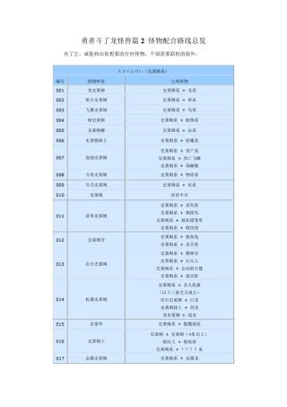 勇者斗恶龙怪兽篇2怪物配合路线总览