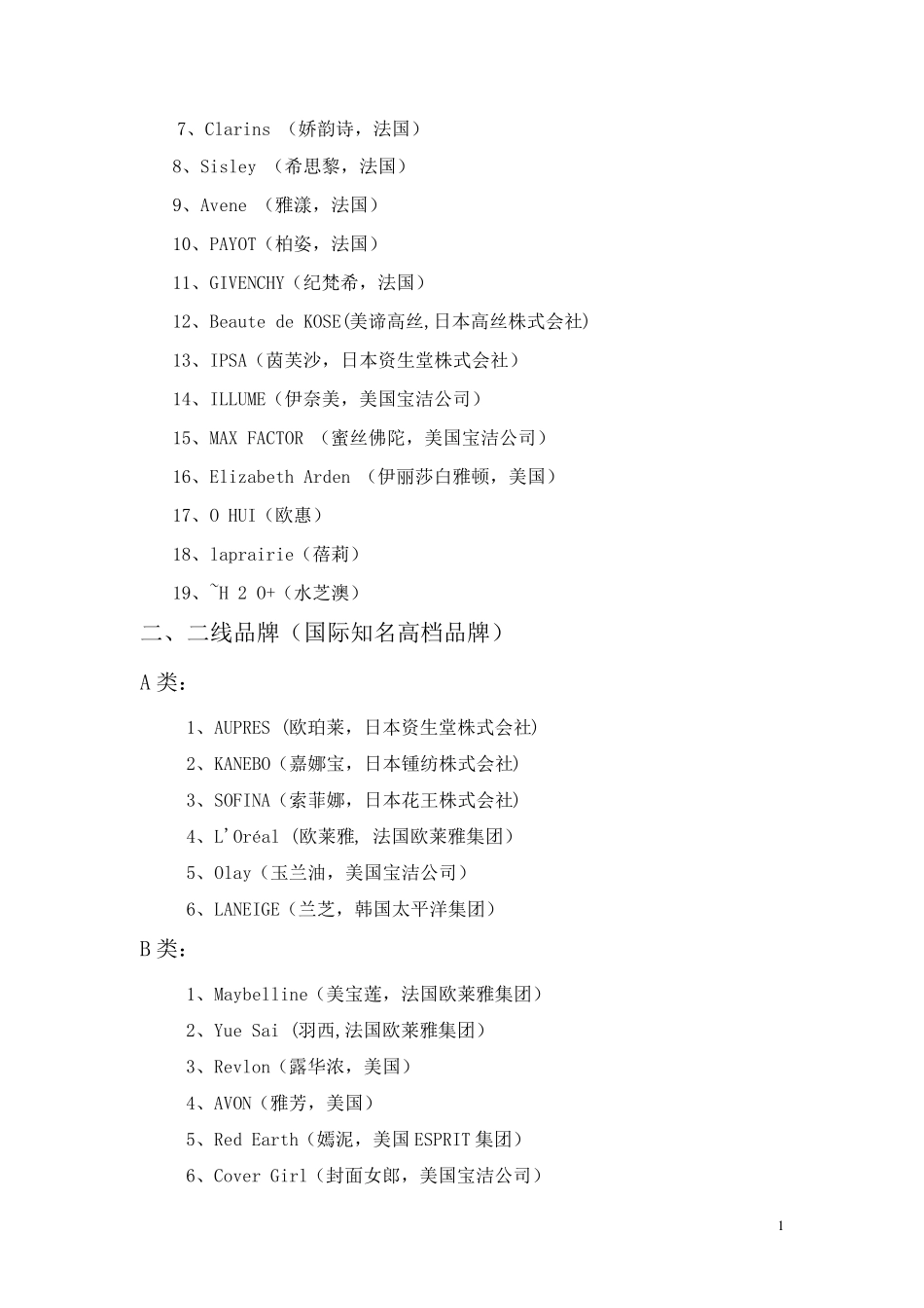 化妆品品牌级别分类及品牌介绍_第2页