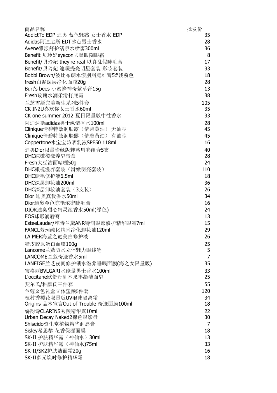 化妆品批发报价表_第1页