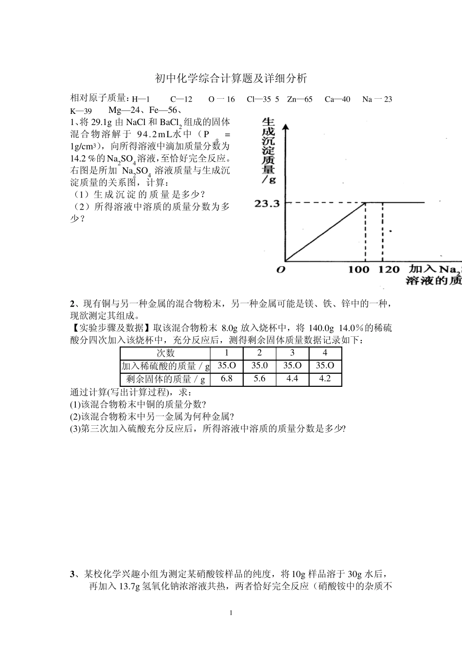 化学(酸碱盐)计算题及详细分析_第1页