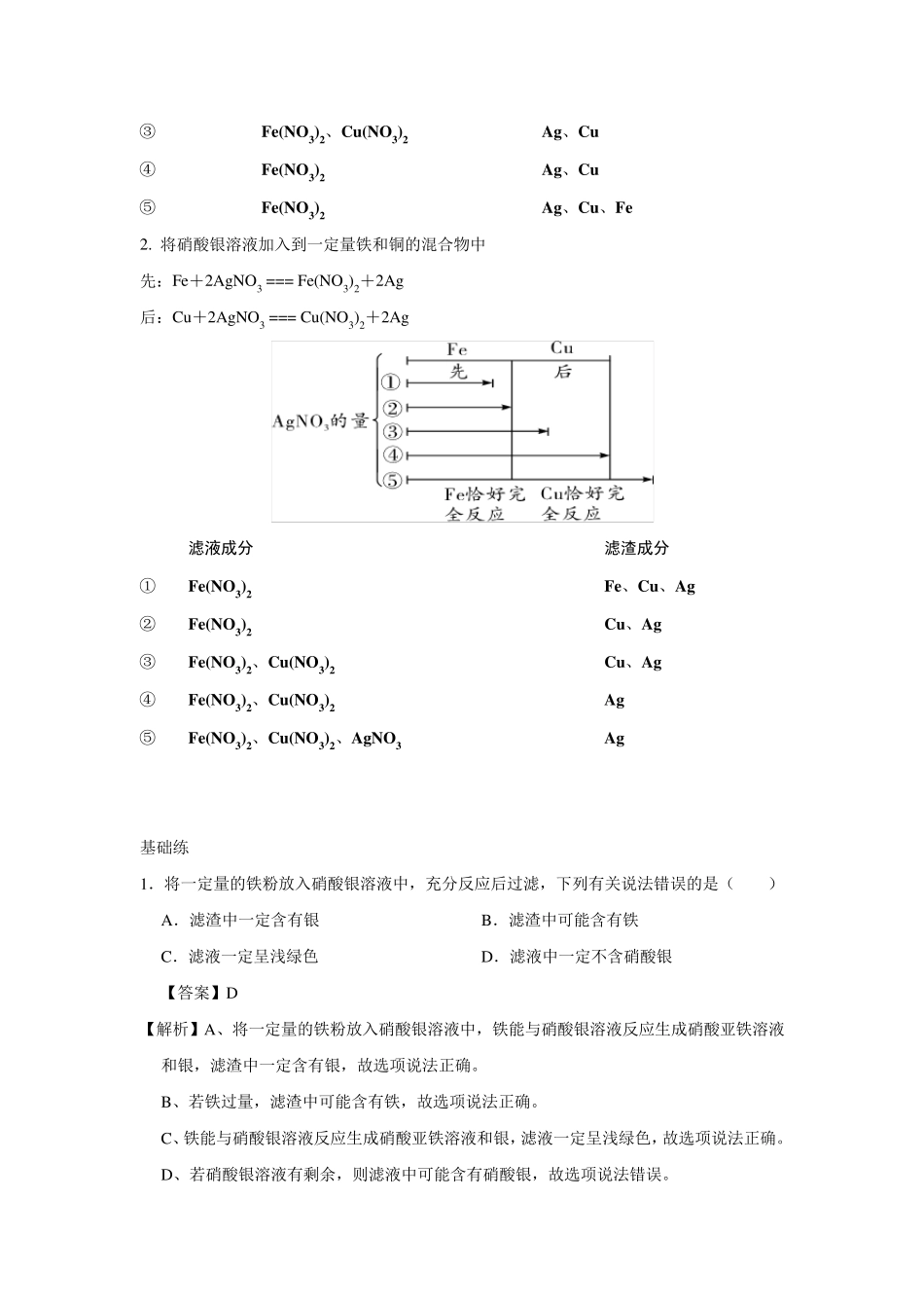 化学中考复习考点突破：金属与盐反应后滤液滤渣问题_第2页