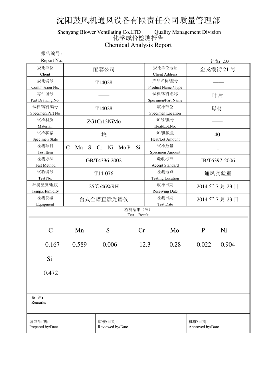 化学分析报告单_第1页