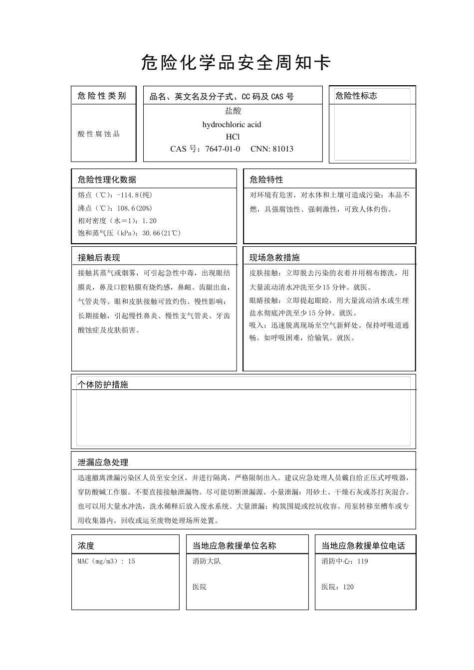 化学品安全周知卡(甲醇、异丙醇、双氧水、硫酸、盐酸、甲酸、柴油)_第2页