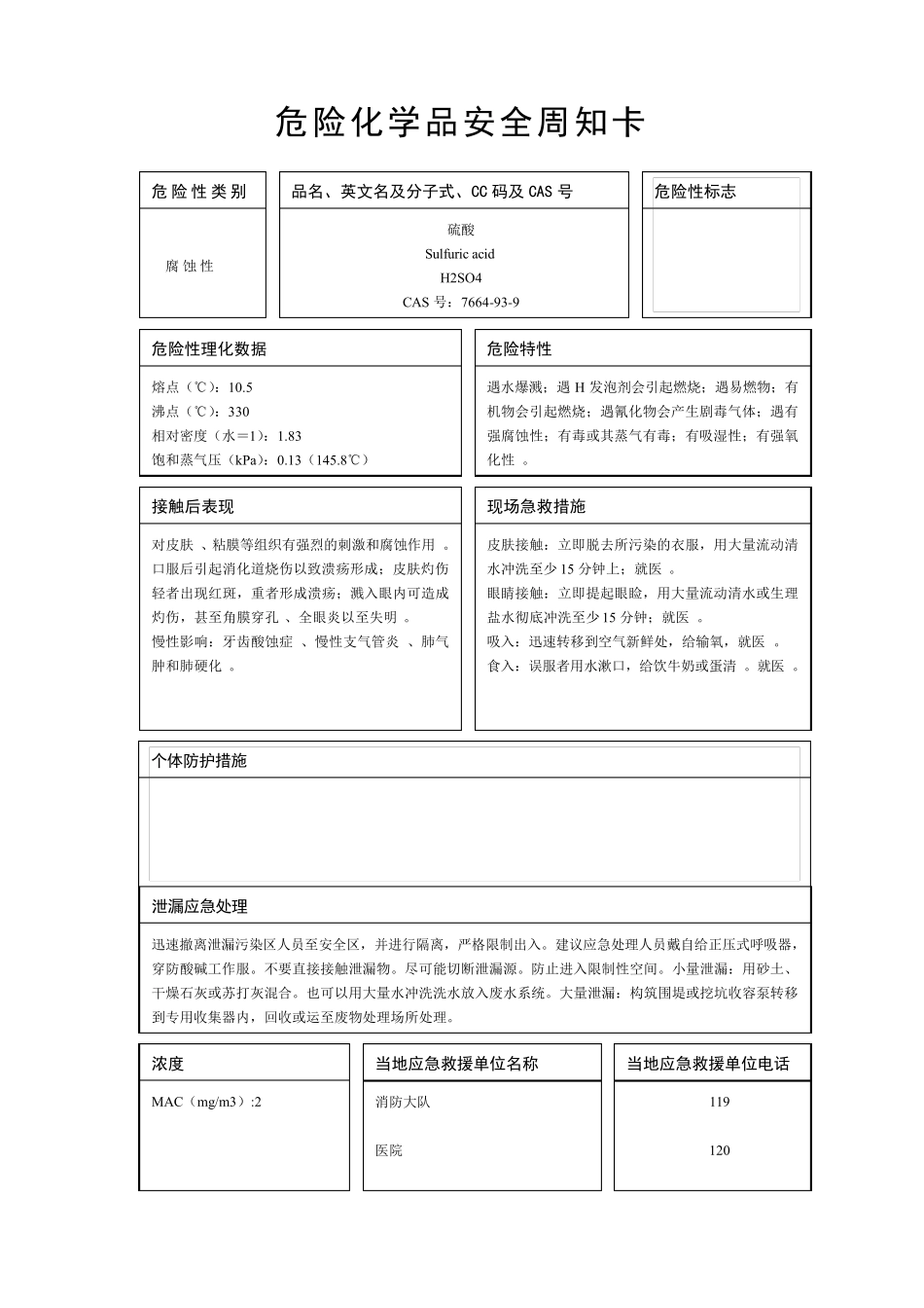 化学品安全周知卡(甲醇、异丙醇、双氧水、硫酸、盐酸、甲酸、柴油)_第3页