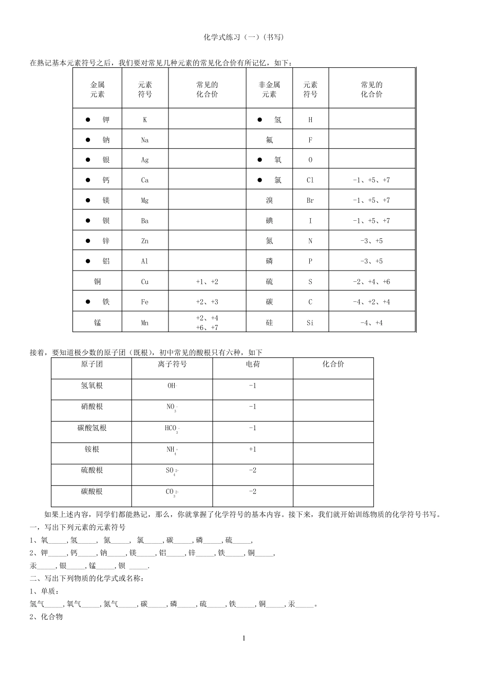 化学式书写练习_第1页