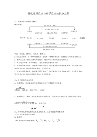 化学必修一氧化还原反应与离子反应知识点总结及练习题