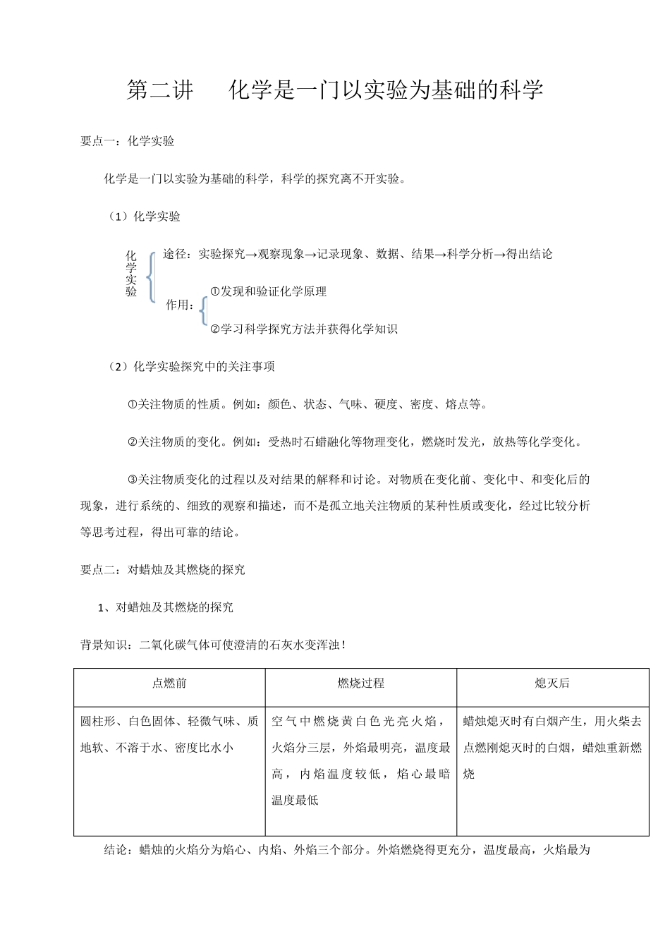 化学是一门以实验为基础的科学(知识点例题课后作业)_第1页