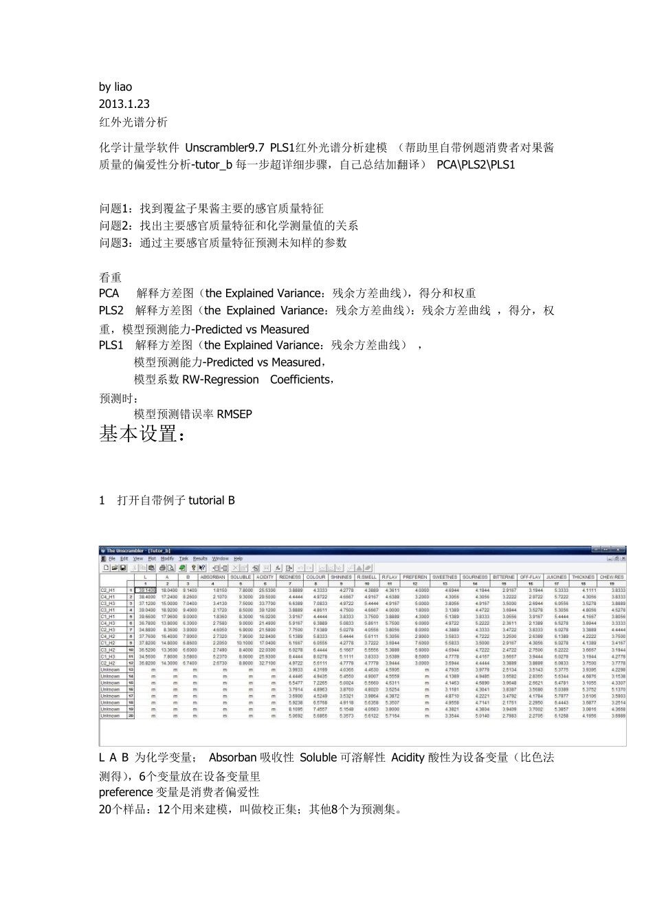 化学计量学软件Unscrambler9.7PLS1红外光谱分析建模PCAPLS2PLS1_第1页