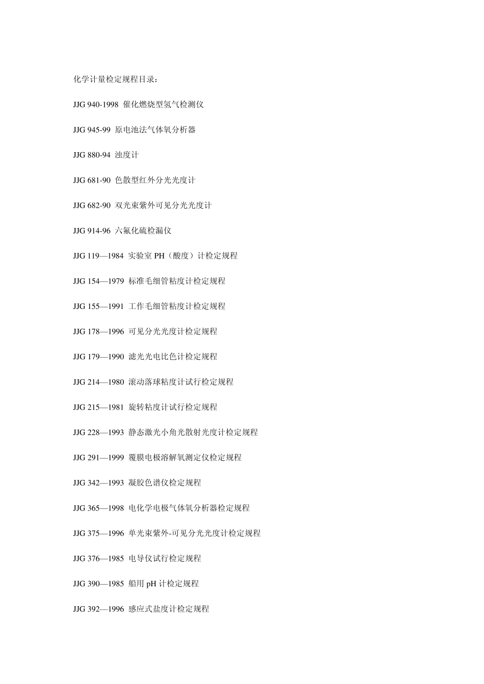 化学计量检定规程目录_第1页