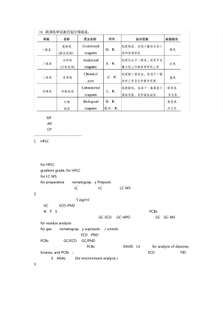 化学试剂等级中英对应