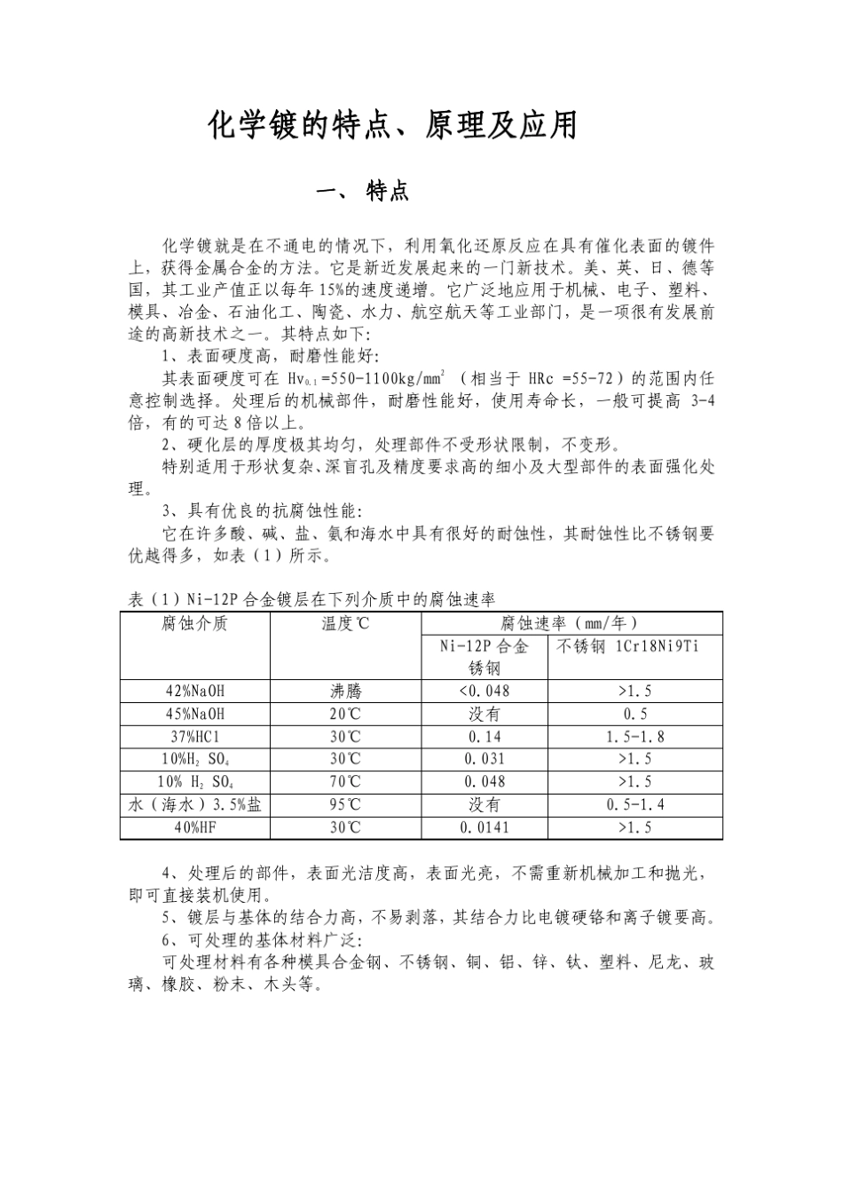 化学镀镍的特点、原理及应用_第1页