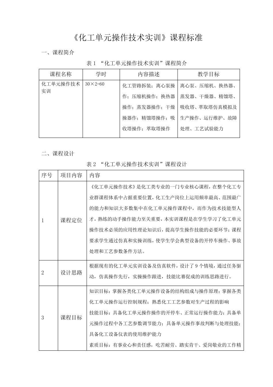化工单元操作技术实训课程标准_第1页