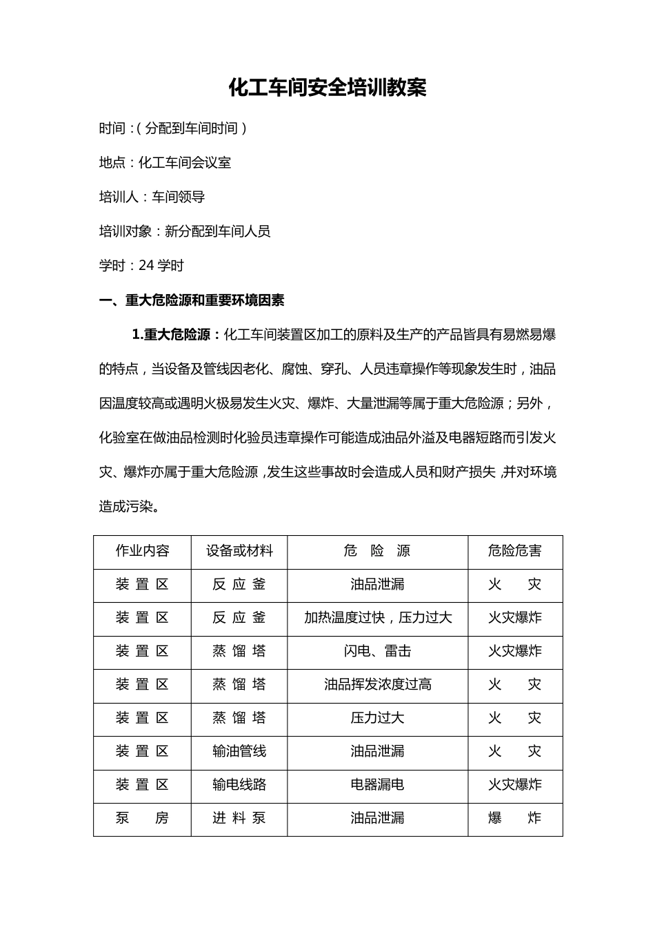 化工厂化工车间安全培训教案_第1页