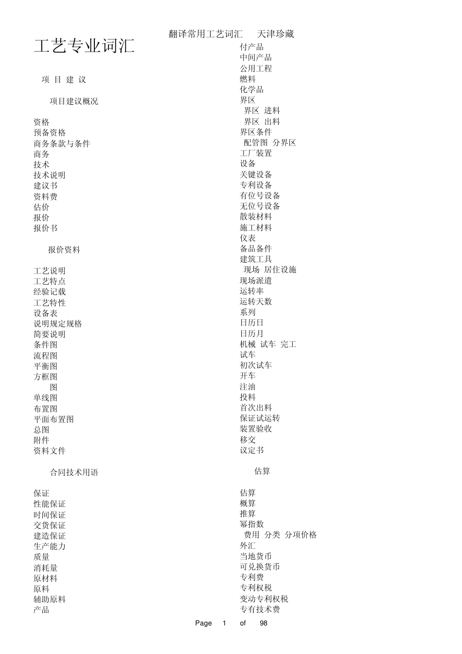 化工常用翻译词汇汇总_第1页