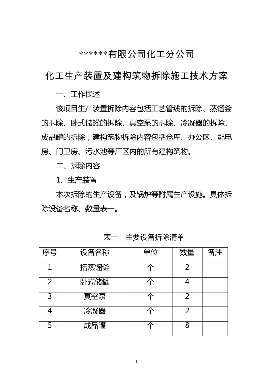 化工生产装置及建构筑物拆除施工技术方案上传_第1页
