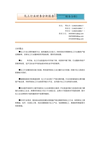 化工行业财务分析报告
