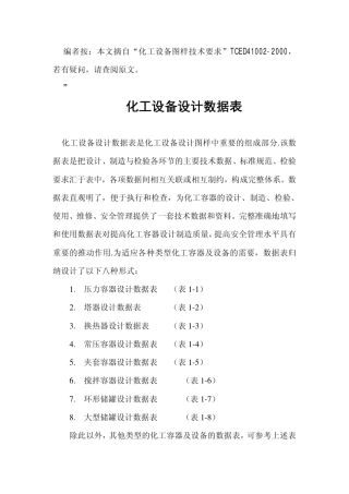 化工设备设计数据表