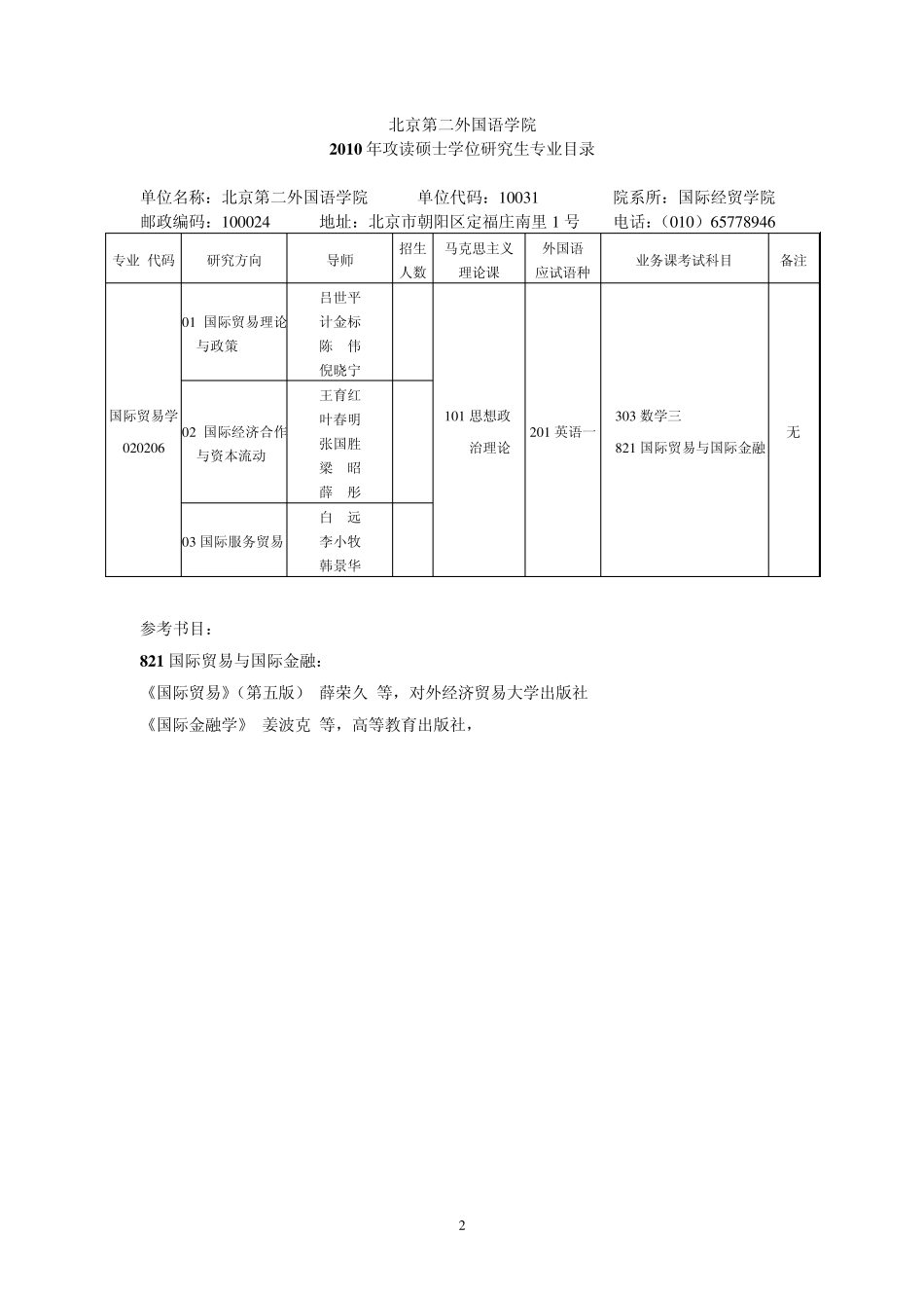 北二外参考书目及导师和学制_第2页