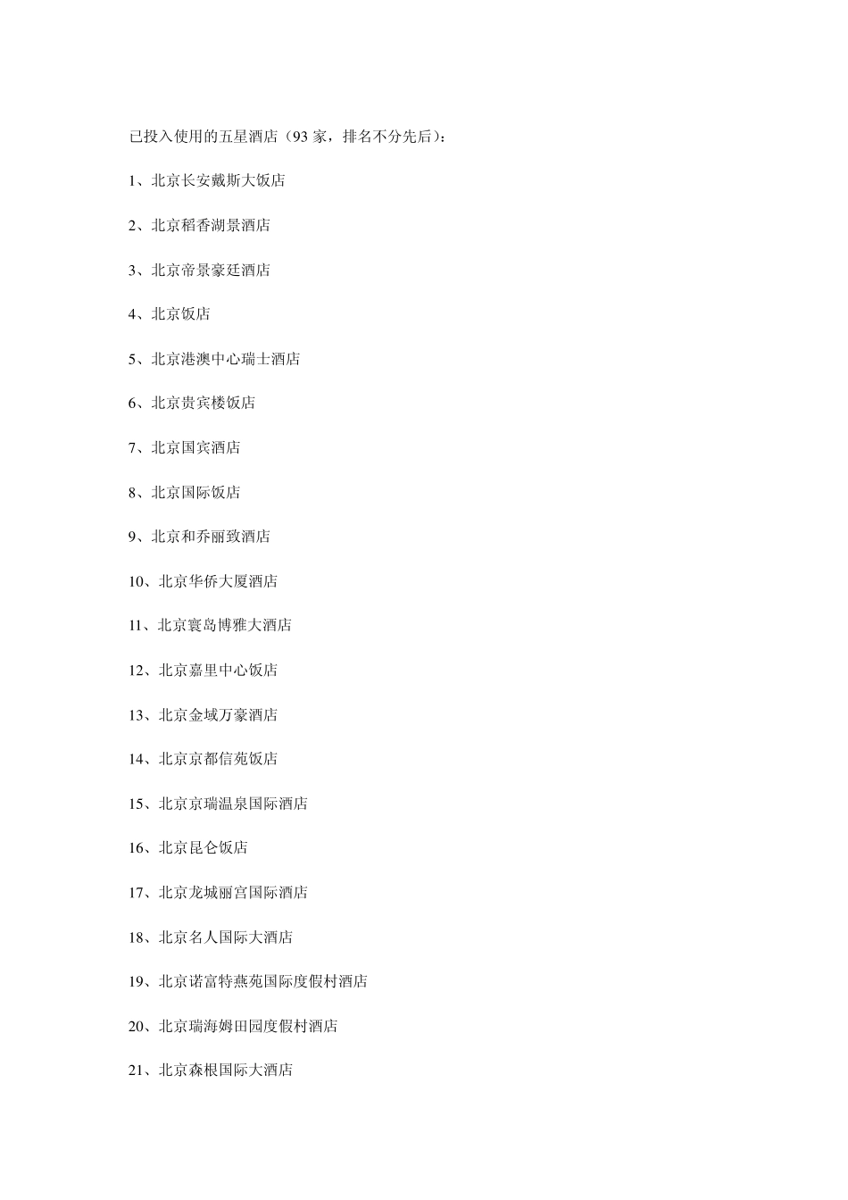 北京五星级酒店大全及联系方式_第1页