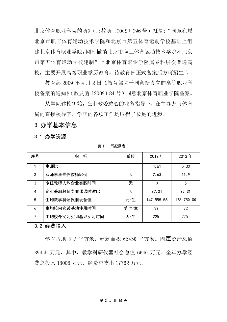 北京体育职业学院人才培养质量2014年度报告_第2页