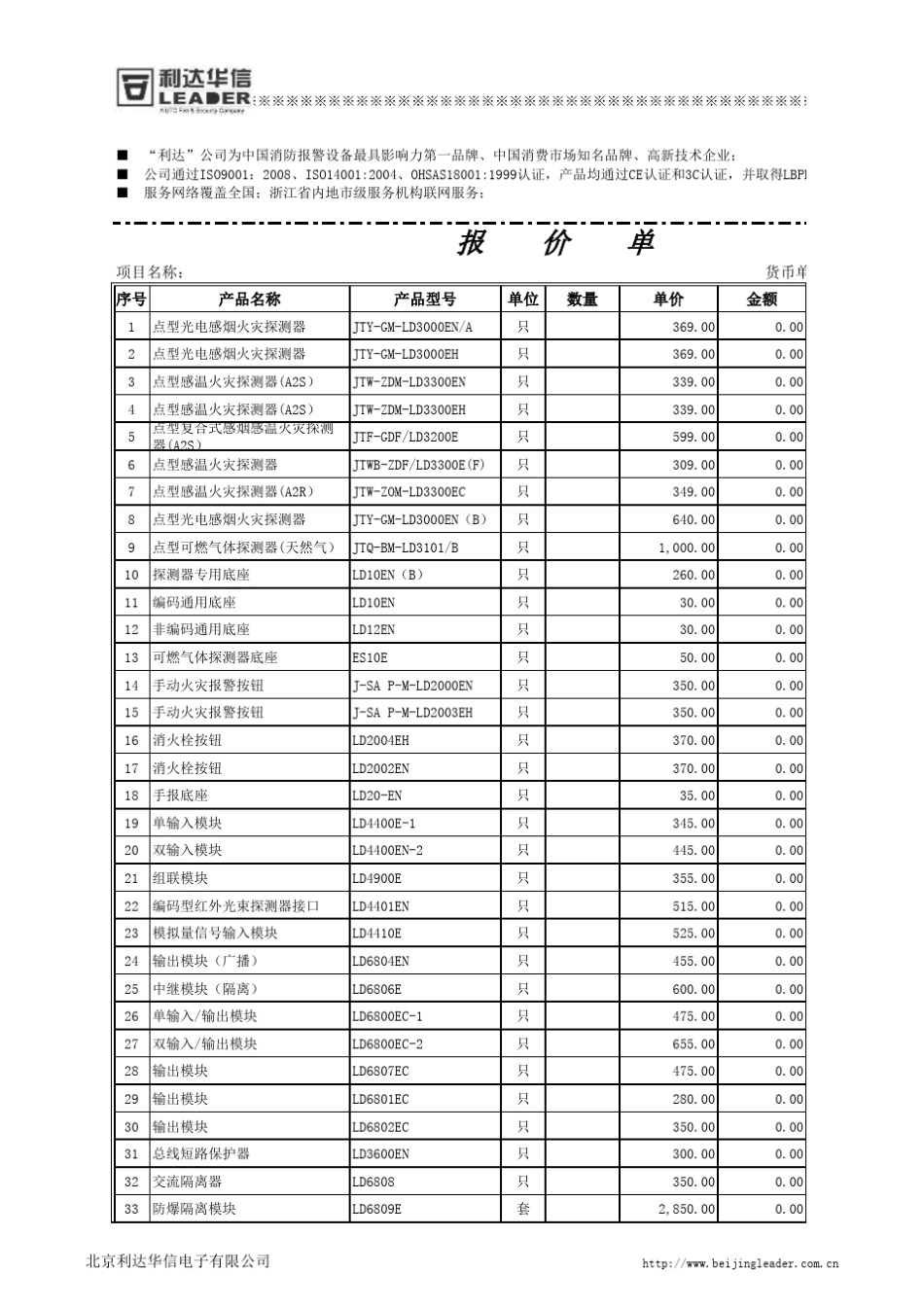 北京利达消防报警设备2015报价表_第1页