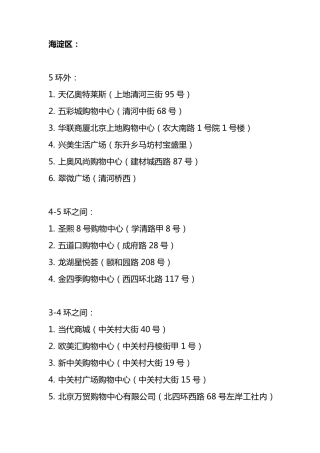 北京区购物中心汇总