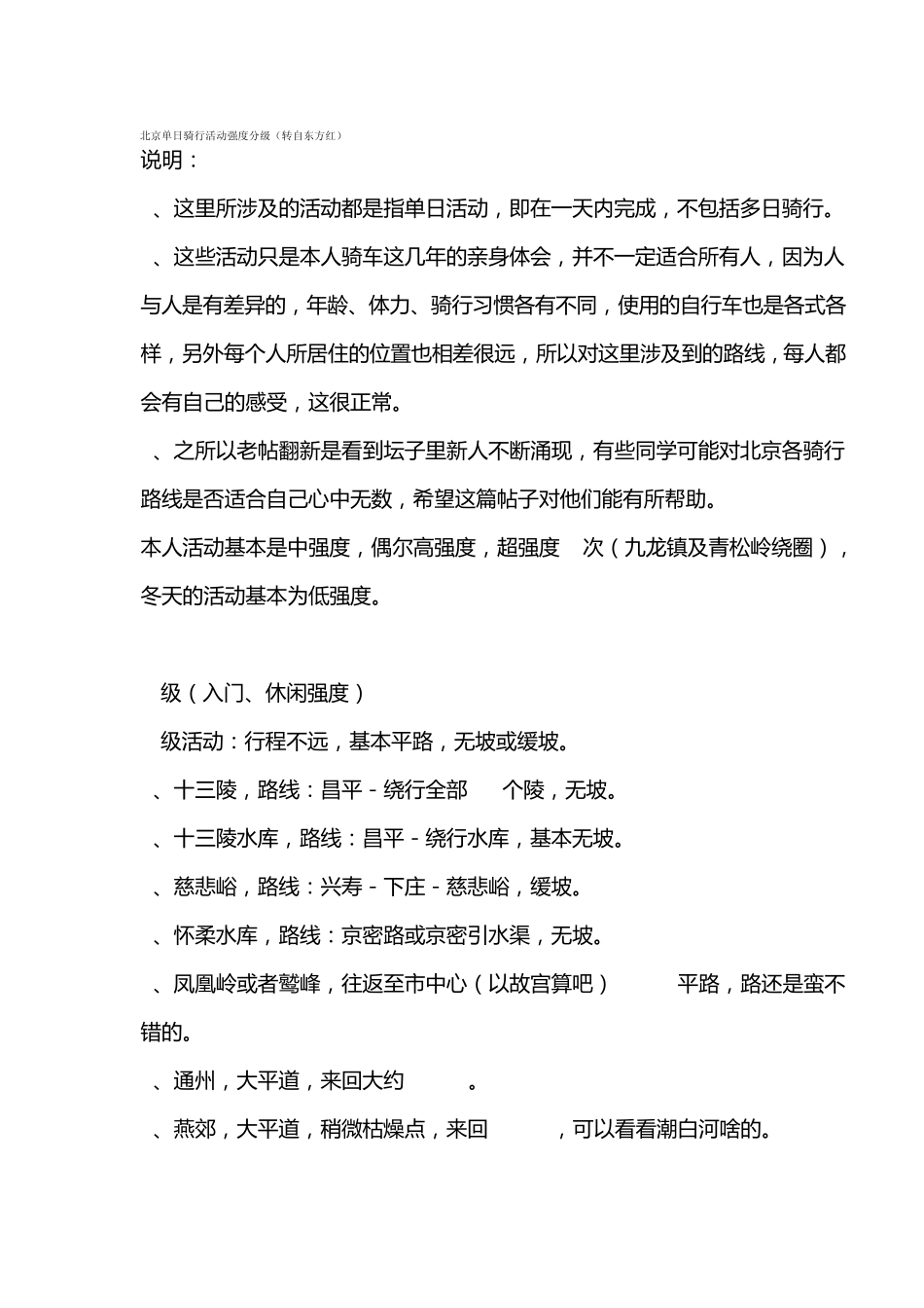 北京单日骑行路线及强度分级_第1页