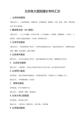 北京各大医院擅长专科汇总