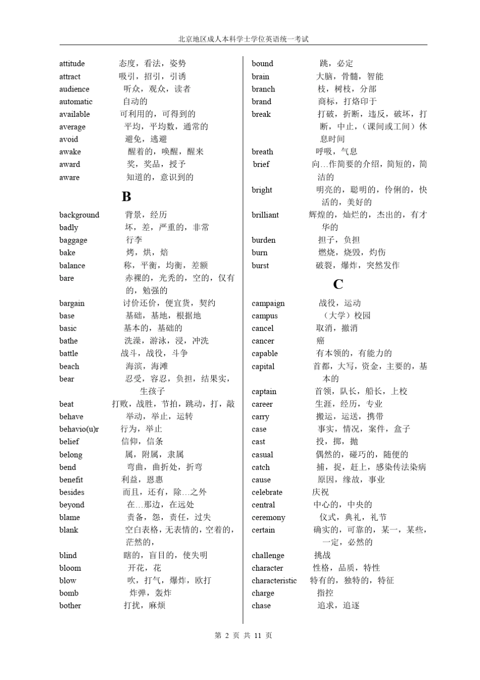 北京地区成人本科学位英重点词_第2页