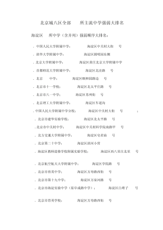北京城八区全部102所主流重点中学强弱大排名及与幼升小(打印)