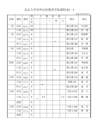北京大学对外汉语教学中心课程表
