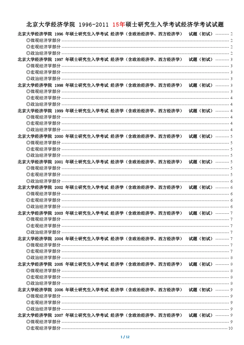 北京大学经济学院869经济学综合历年初试真题[1996——2011](超全完美纠错版)_第1页