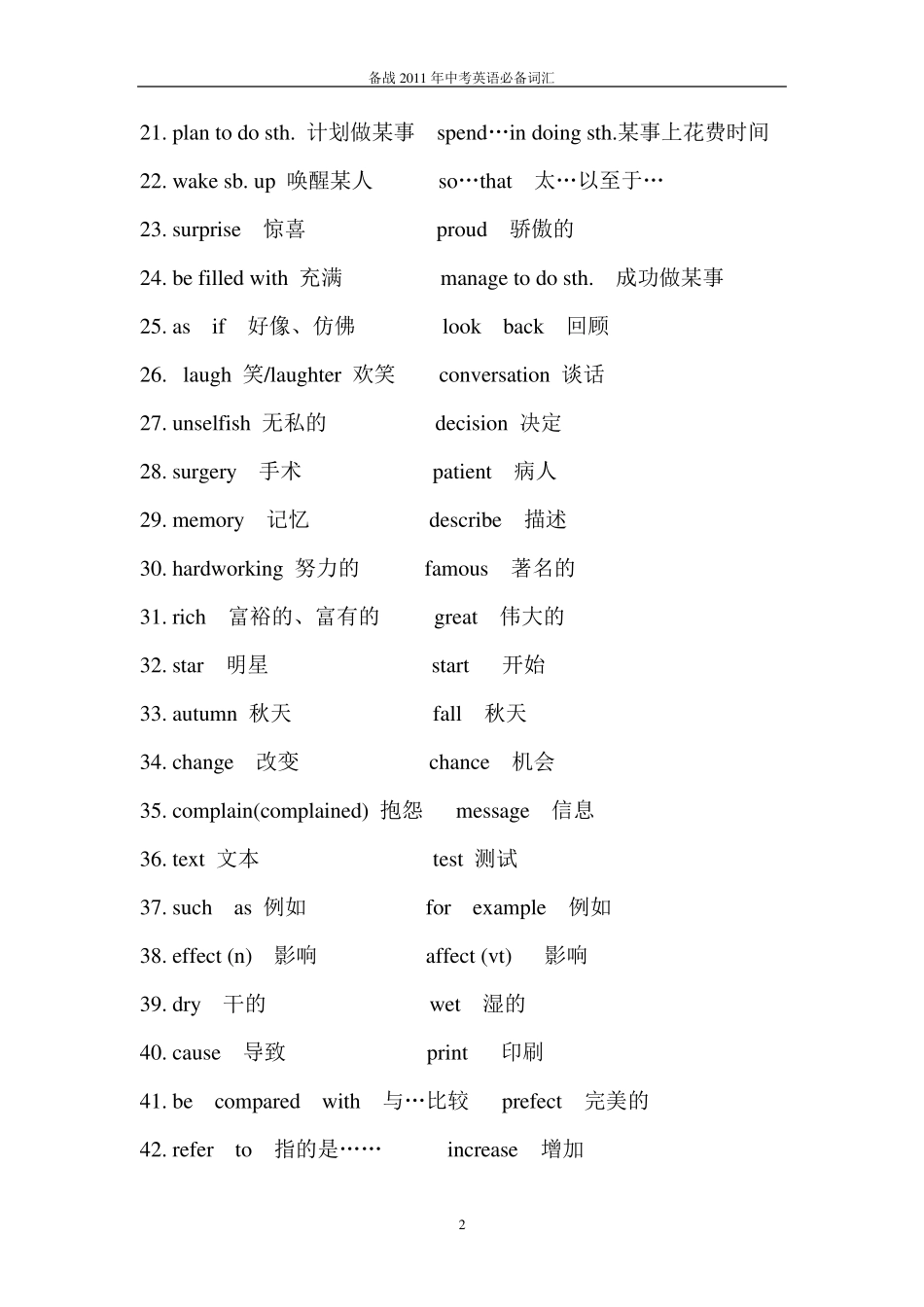 北京市101中学中考英语高频词汇归纳_第2页