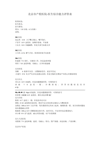 北京市产检医院各医师综合能力评价表