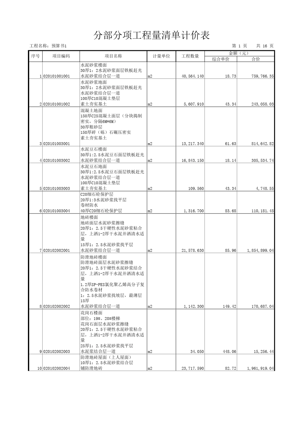 北京某大厦装饰工程投标清单报价单_第1页