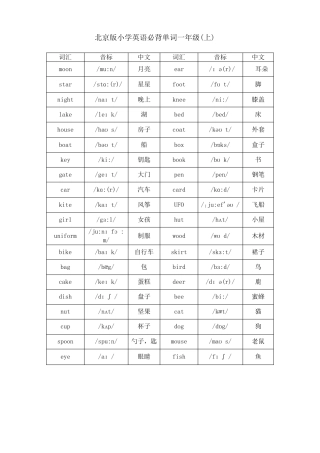 北京版小学一至六年级英语词汇