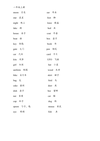 北京版小学英语单词表